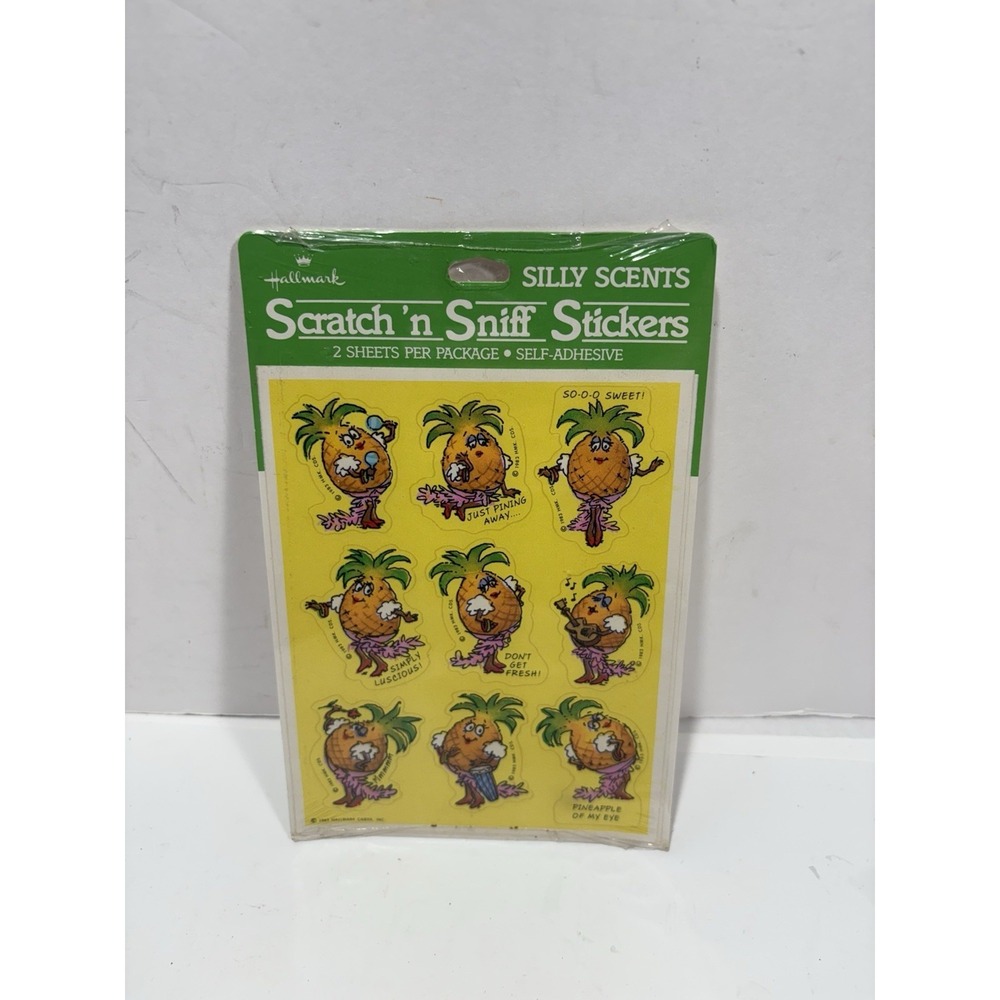 Hallmark Vintage 1983 Scratch Sniff Stickers 80s Silly Pineapple 2 Sheets SEALED